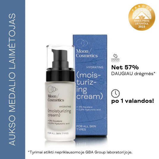 Drėkinamasis veido kremas, 30 ml su skvalanu ir hialurono rūgštimi, pH 5,0-6,0