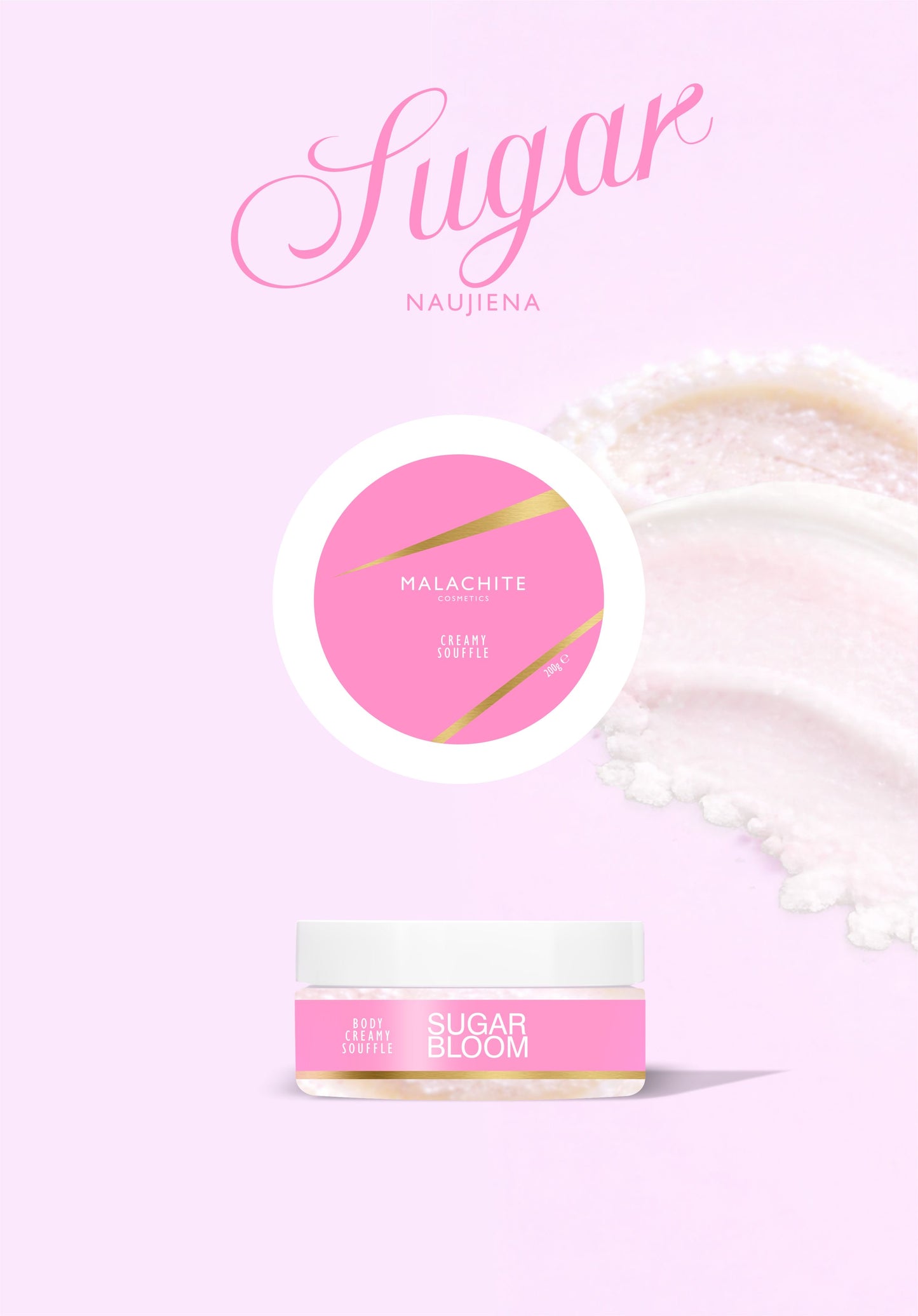 Švytintis kūno suflė-sviestas Malachite Cosmetics Sugar Bloom, 150 g
