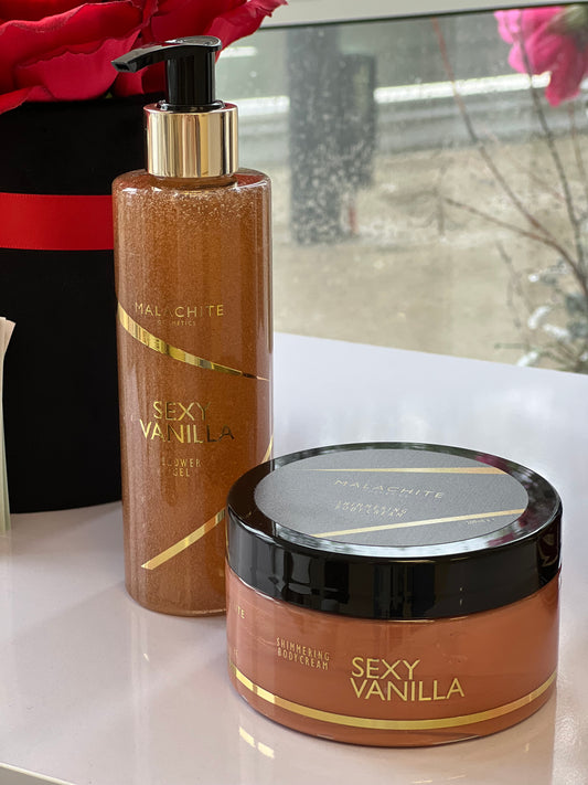 💗 Švytintis kūno priežiūros rinkinys Malachite Cosmetics SEXY VANILLA RITUAL