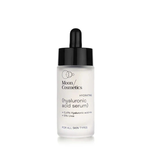 Drėkinamasis hialurono rūgšties serumas, 30 ml su 8 odą drėkinančių ingredientų kompleksu, pH 5,0-6,0