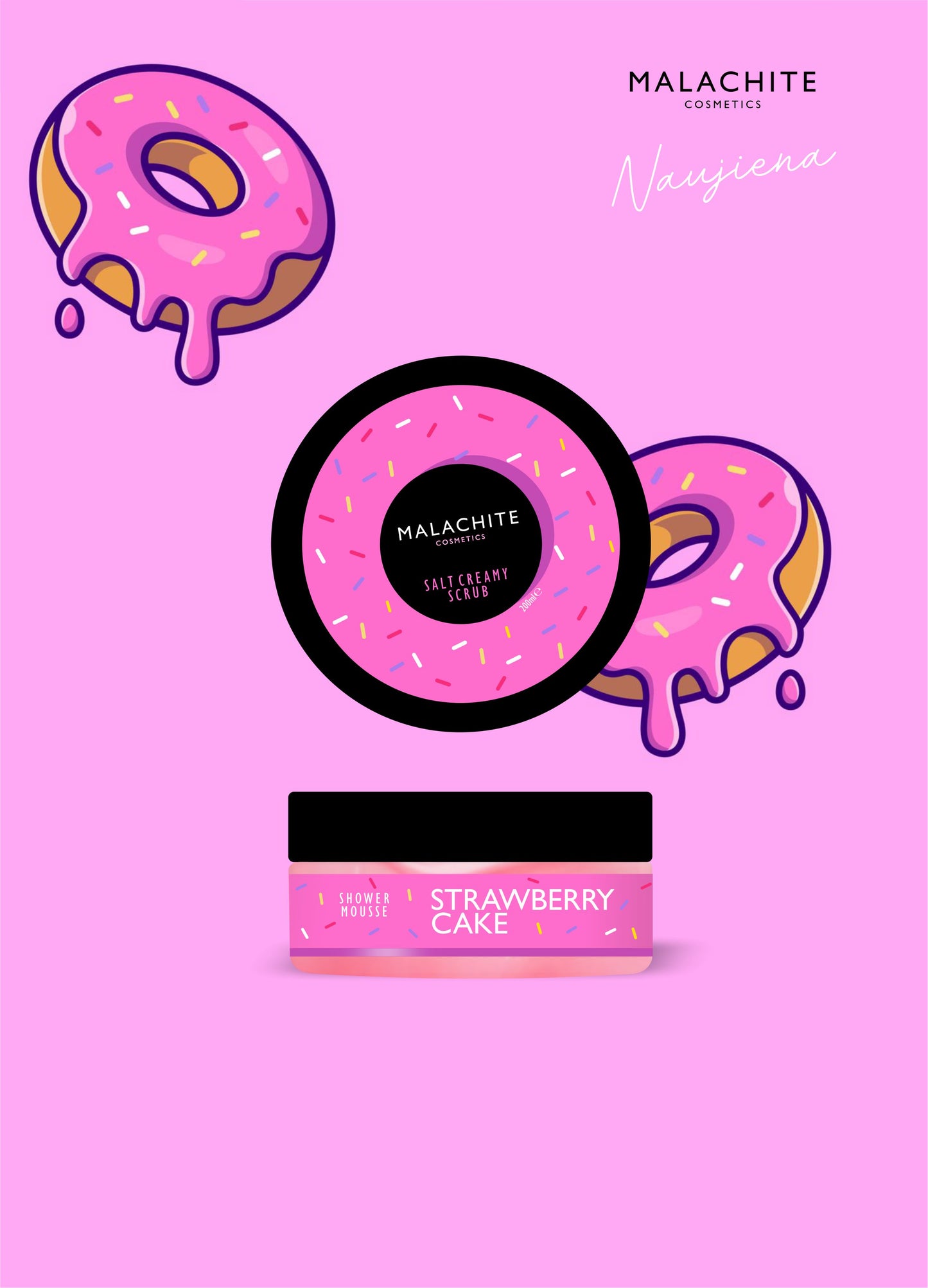 Dušo suflė “STRAWBERRY CAKE” MALACHITE COSMETICS, 150 g