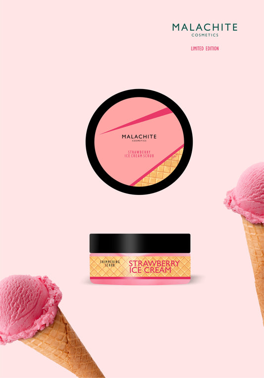 Švytintis kūno šveitiklis MALACHITE COSMETICS „Strawberry ice cream scrub”, 200 g