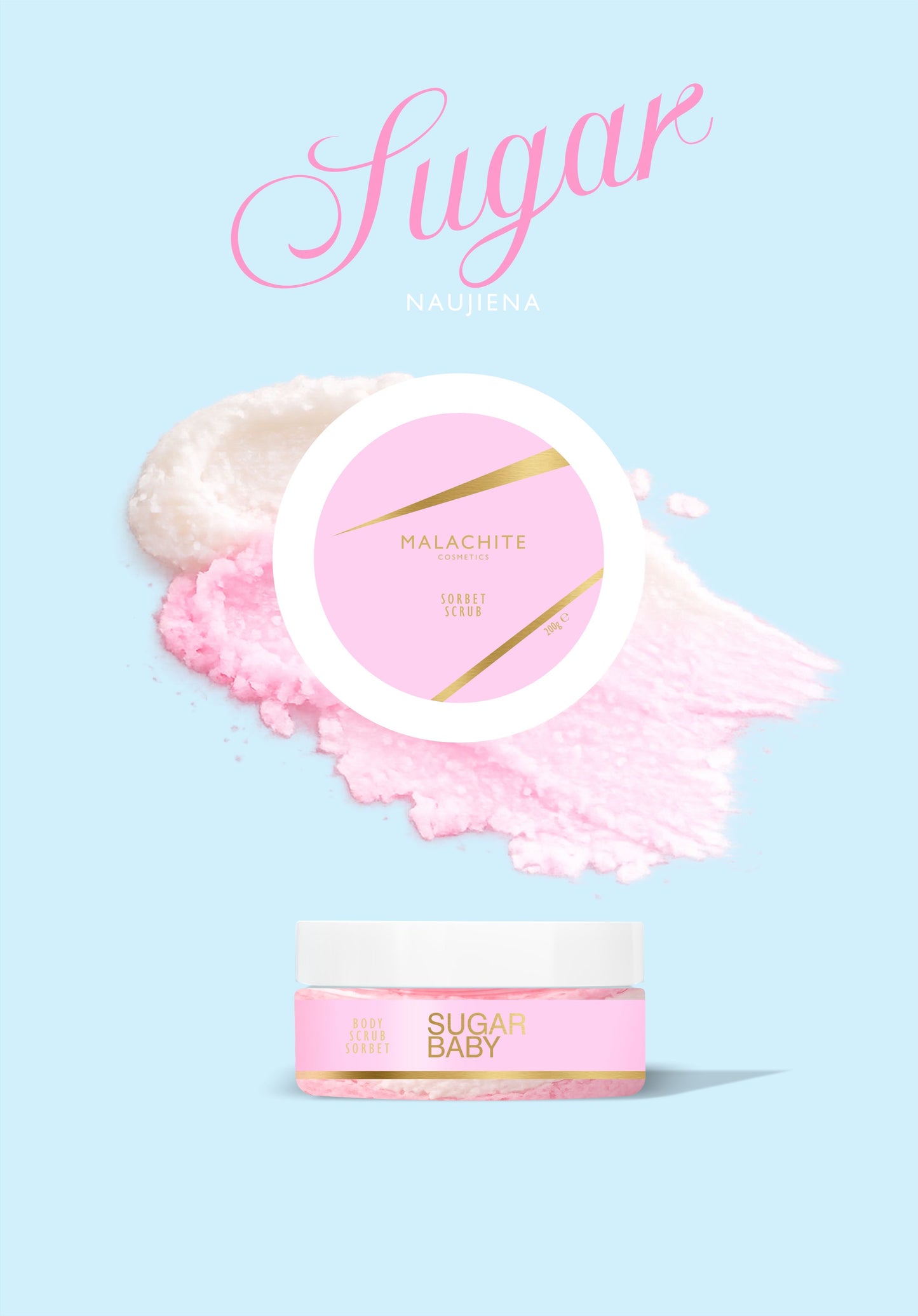 Kūno šveitiklis MALACHITE COSMETICS “Sugar Baby”, 200ml ( išsiuntimas nuo kovo 17 d)