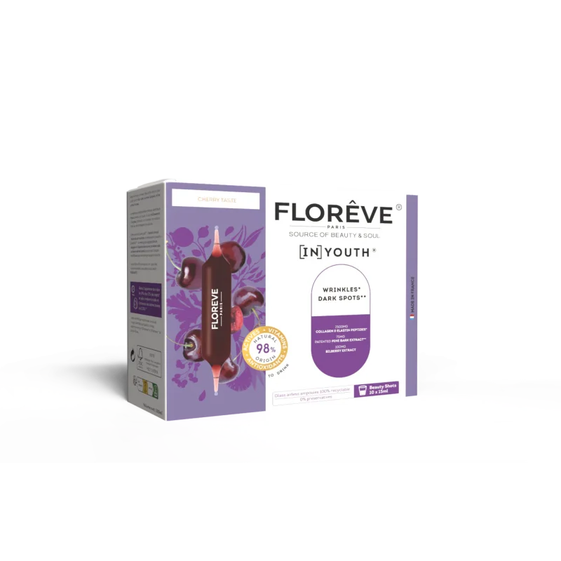 FLOREVE (IN) YOUTH – jūrinio kolageno maisto papildas su vitaminu C, vitaminu E, cinku ir augaliniais ekstraktais