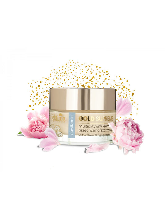 Veido kremas su 24K auksu ir hialurono rūgštimi – intensyviai drėkinantis ir suteikiantis švytėjimo, 40 metų